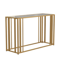 Glass Top Sofa Table with Metal Tubular Base, Brass - BM229642