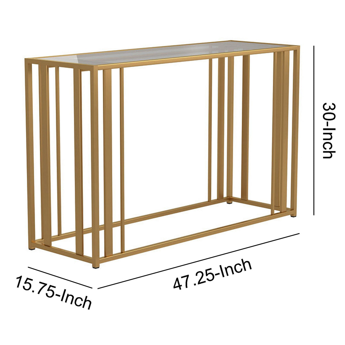 Glass Top Sofa Table with Metal Tubular Base, Brass - BM229642