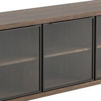 59 Inch Wooden TV Console with 3 Glass Door Storage, Brown - BM229643