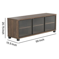 59 Inch Wooden TV Console with 3 Glass Door Storage, Brown - BM229643