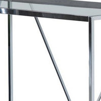 Glass Top Metal Frame Writing Desk with USB Docks, Chrome and Black - BM229649