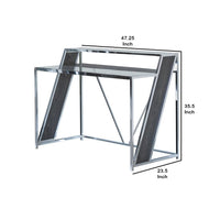 Glass Top Metal Frame Writing Desk with USB Docks, Chrome and Black - BM229649