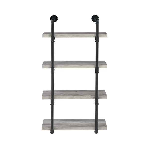 24 Inches 4 Tier Wood and Metal Wall Shelf, Gray and Black - BM229650