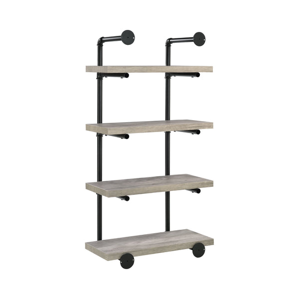 24 Inches 4 Tier Wood and Metal Wall Shelf, Gray and Black - BM229650
