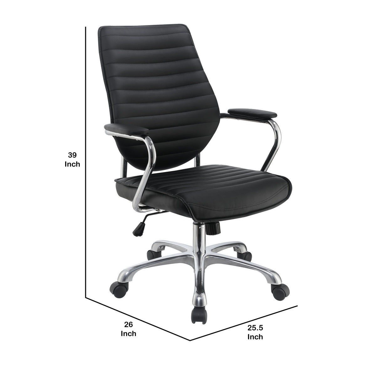 Leatherette Office Swivel Chair with Padded Arms, Black and Chrome - BM229662