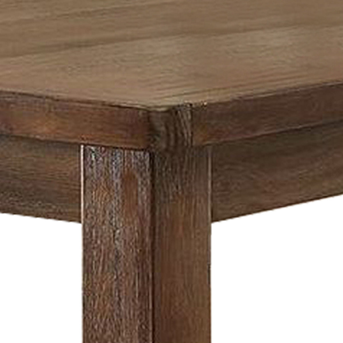 Rustic Plank Wooden Counter Height Table with Block Legs, Oak Brown - BM230024