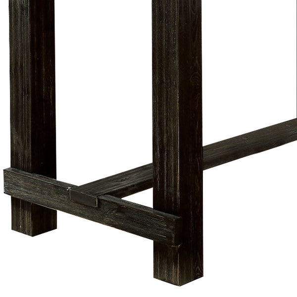 Rustic Plank Wooden Bar Table with Block Legs, Antique Black - BM230029