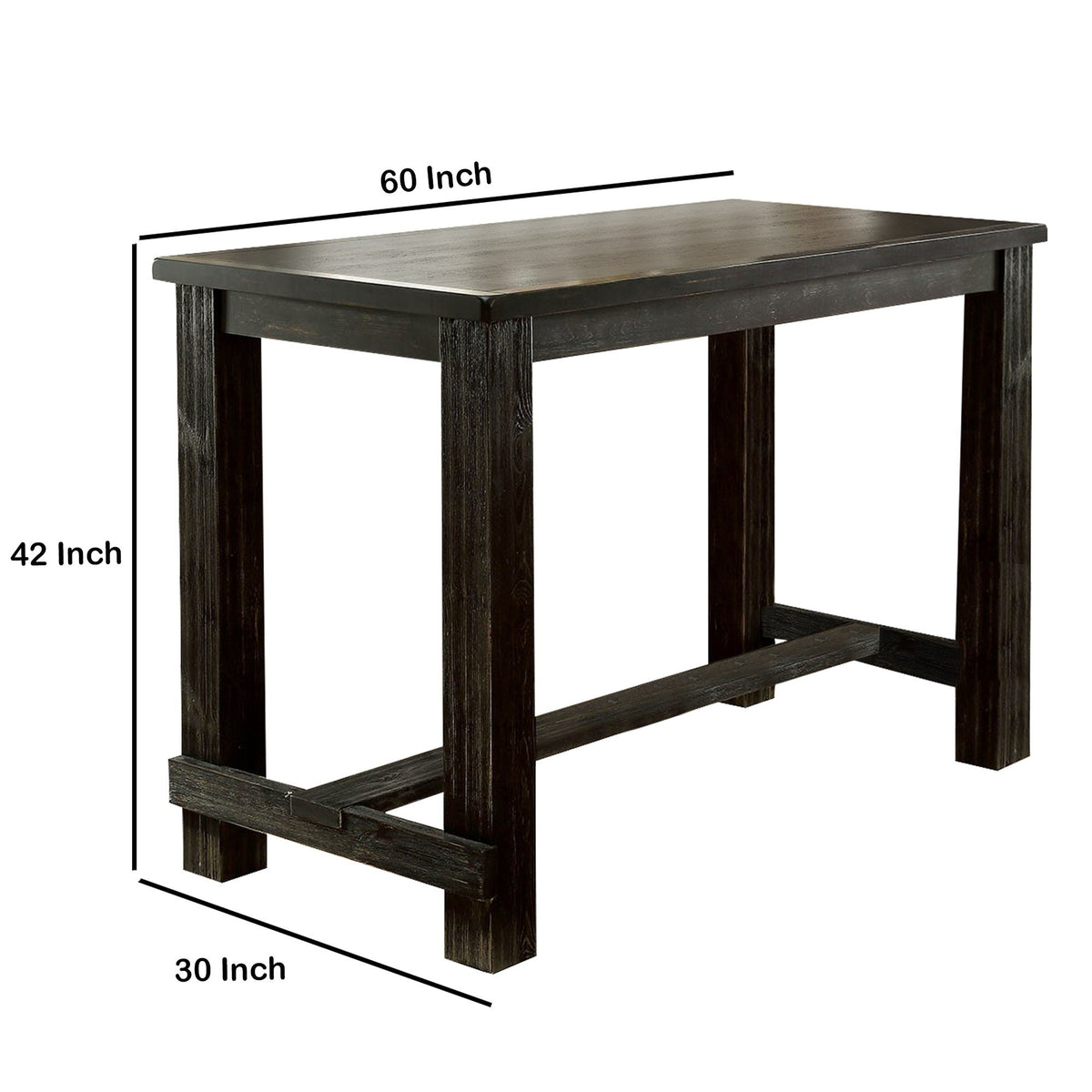 Rustic Plank Wooden Bar Table with Block Legs, Antique Black - BM230029