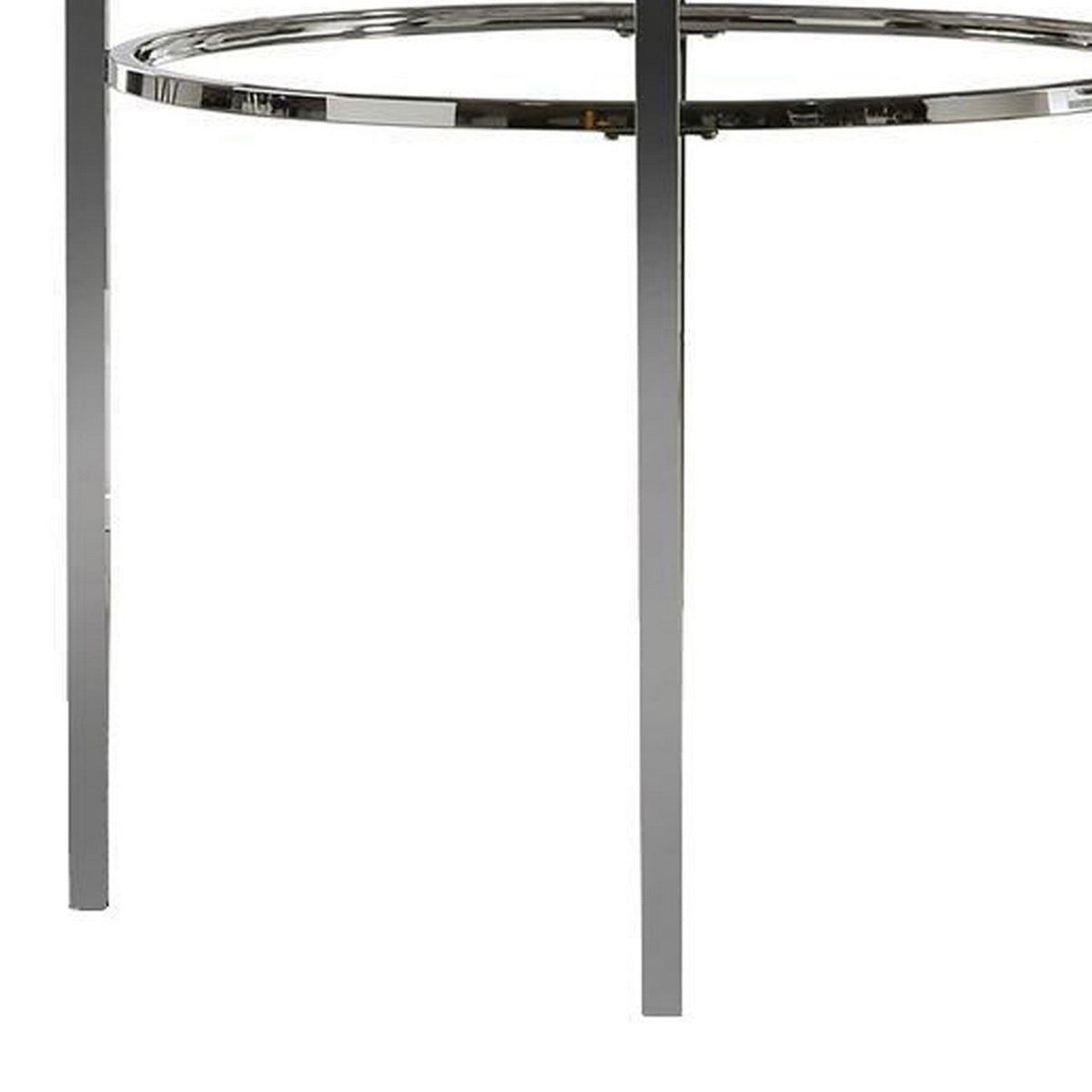 Contemporary Round Dining Table with Faux Marble Top, White and Chrome - BM230032