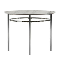 Contemporary Round Dining Table with Faux Marble Top, White and Chrome - BM230032