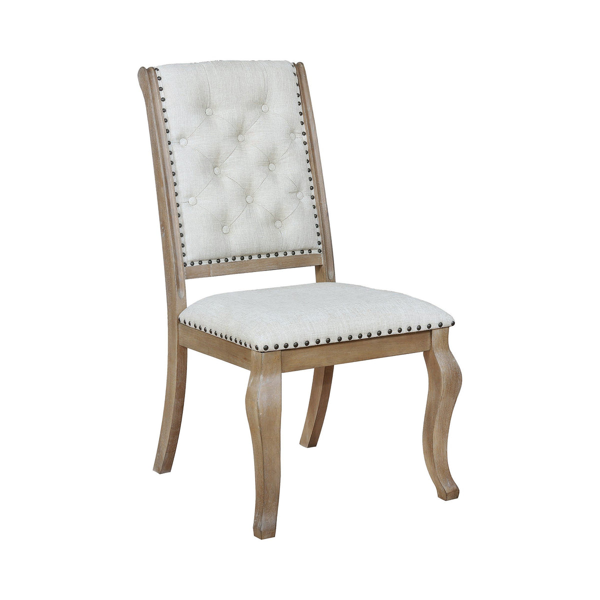 Button Tufted Fabric Side Chair with Cabriole Legs,Set of 2,Brown and Cream - BM230293