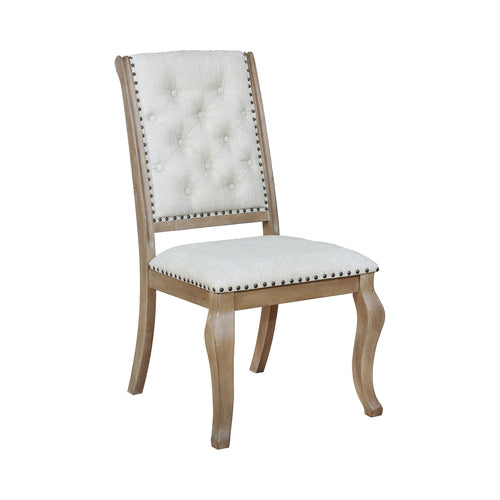 Button Tufted Fabric Side Chair with Cabriole Legs,Set of 2,Brown and Cream - BM230293