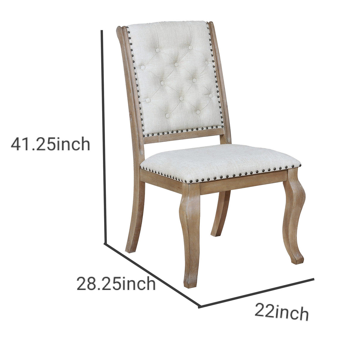 Button Tufted Fabric Side Chair with Cabriole Legs,Set of 2,Brown and Cream - BM230293