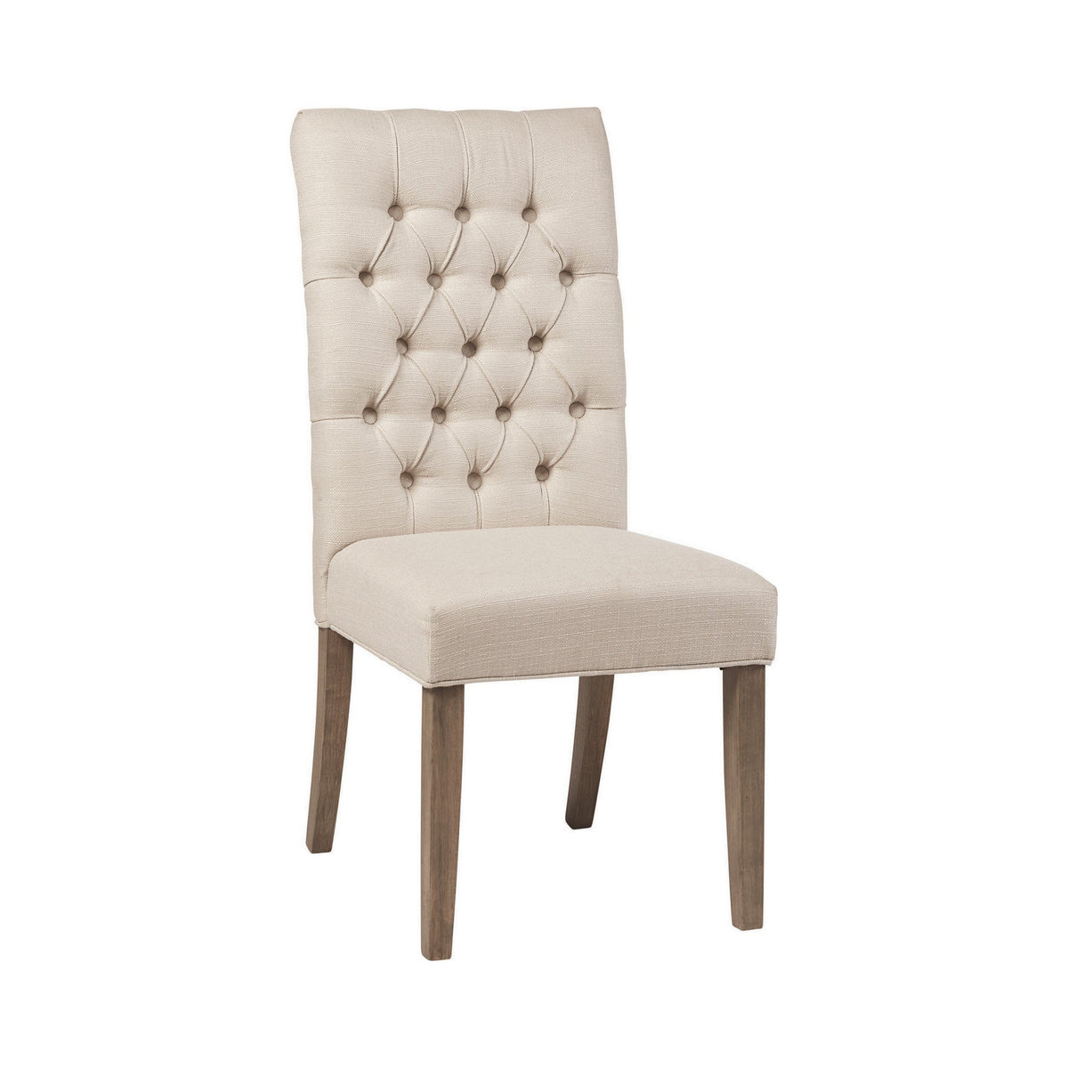 Fabric Dining Chair with Button Tufted Back, Set of 2, Beige - BM230315