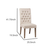 Fabric Dining Chair with Button Tufted Back, Set of 2, Beige - BM230315