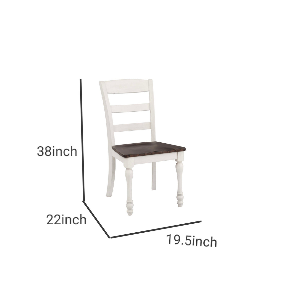 Wooden Side Chair with Ladder Back, Set of 2, White and Brown - BM230346