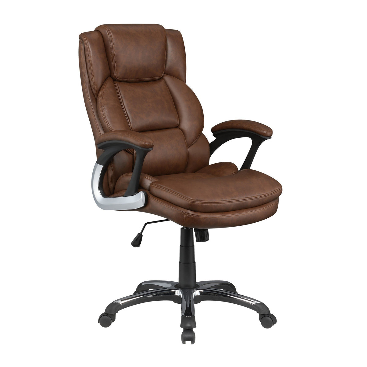 Leatherette Office Chair with Cushioned Back and Metal Star Base, Brown - BM230362