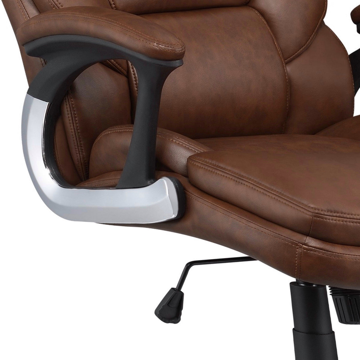 Leatherette Office Chair with Cushioned Back and Metal Star Base, Brown - BM230362