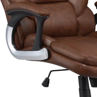 Leatherette Office Chair with Cushioned Back and Metal Star Base, Brown - BM230362