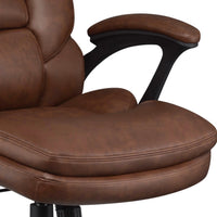 Leatherette Office Chair with Cushioned Back and Metal Star Base, Brown - BM230362