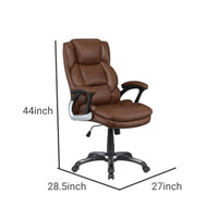 Leatherette Office Chair with Cushioned Back and Metal Star Base, Brown - BM230362