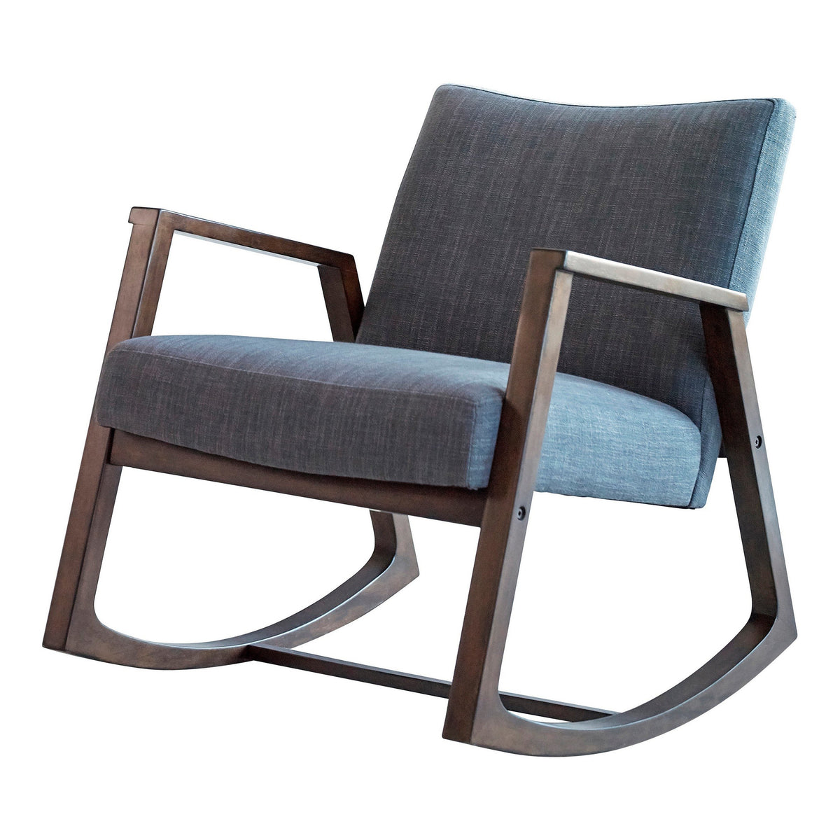 Fabric Rocking Chair with Open Wooden Arms, Gray and Brown - BM230367