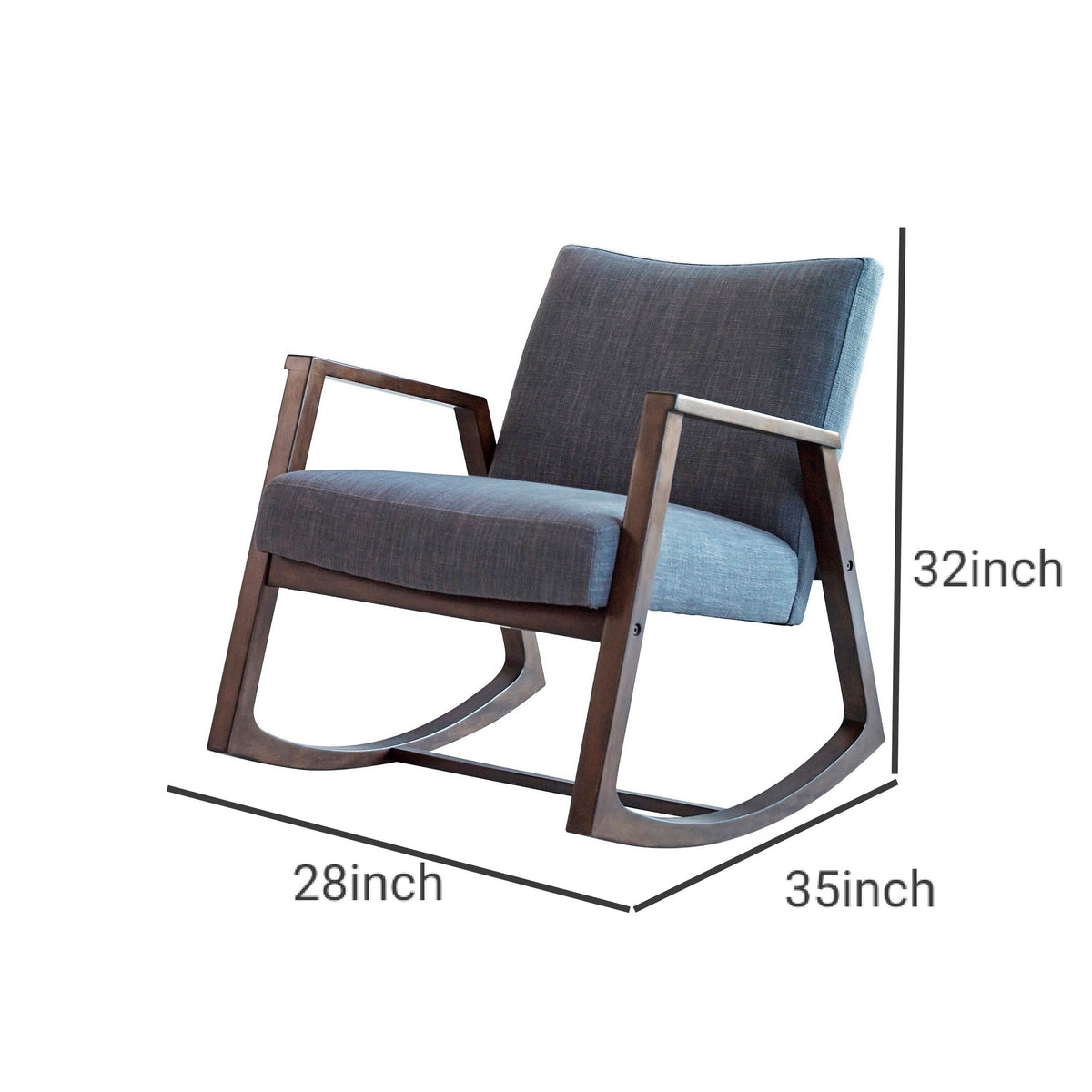 Fabric Rocking Chair with Open Wooden Arms, Gray and Brown - BM230367