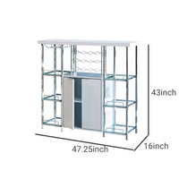 6 Glass Shelf Metal Frame Bar Cabinet with Power Outlet, Clear and Chrome - BM230376