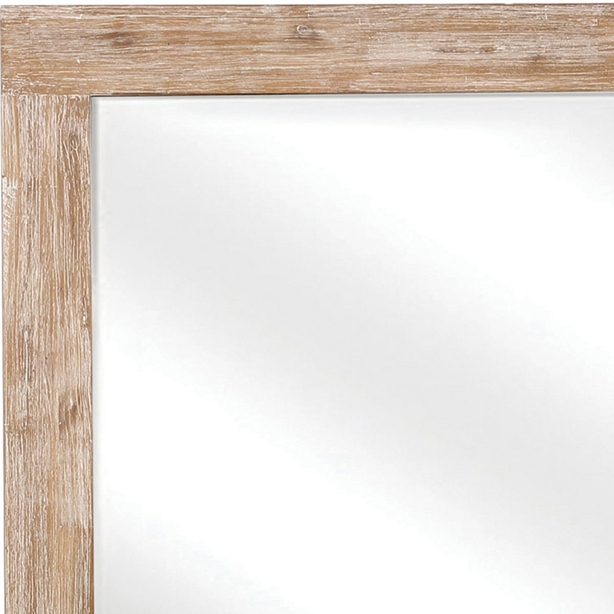 Wooden Frame Mirror with Hewn Saw Details, Light Brown - BM230384