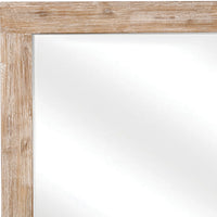 Wooden Frame Mirror with Hewn Saw Details, Light Brown - BM230384