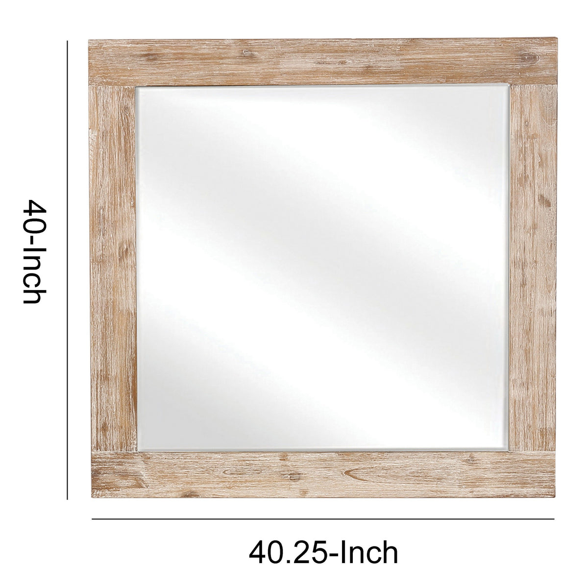 Wooden Frame Mirror with Hewn Saw Details, Light Brown - BM230384