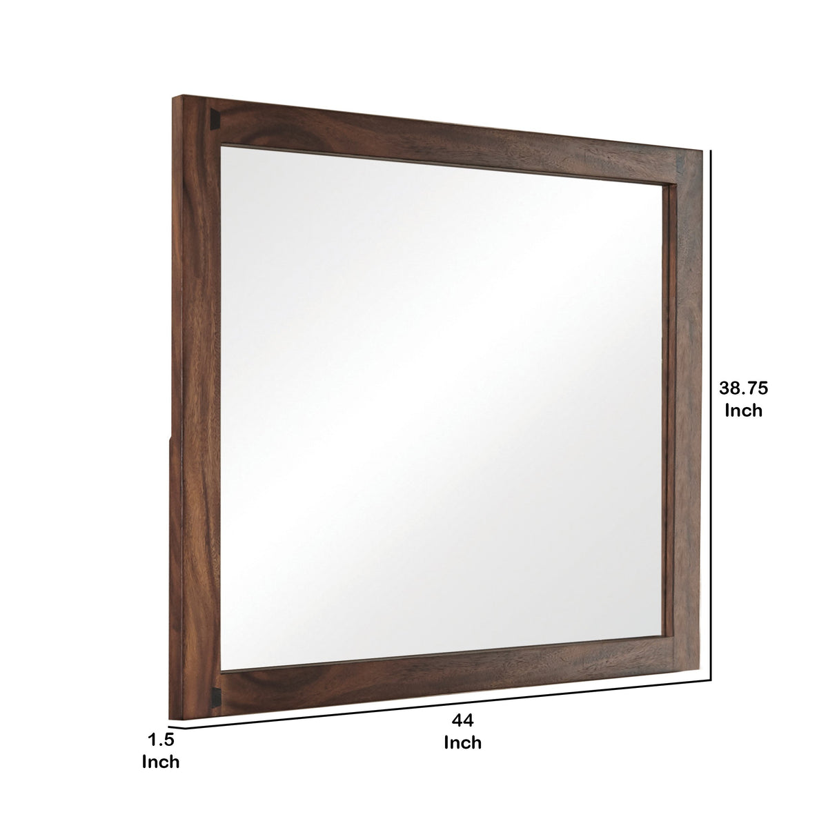 44 Inch Rectangular Wood Frame Mirror, Brown - BM230392