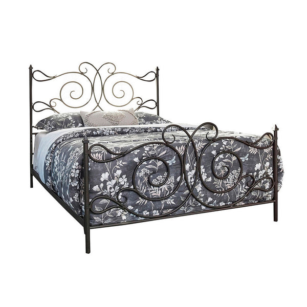Open Frame Scroll Design Metal Queen Bed, Dark Bronze - BM230408