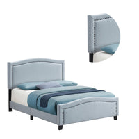 Fabric Upholstered Curved Design Queen Bed, Blue - BM230417
