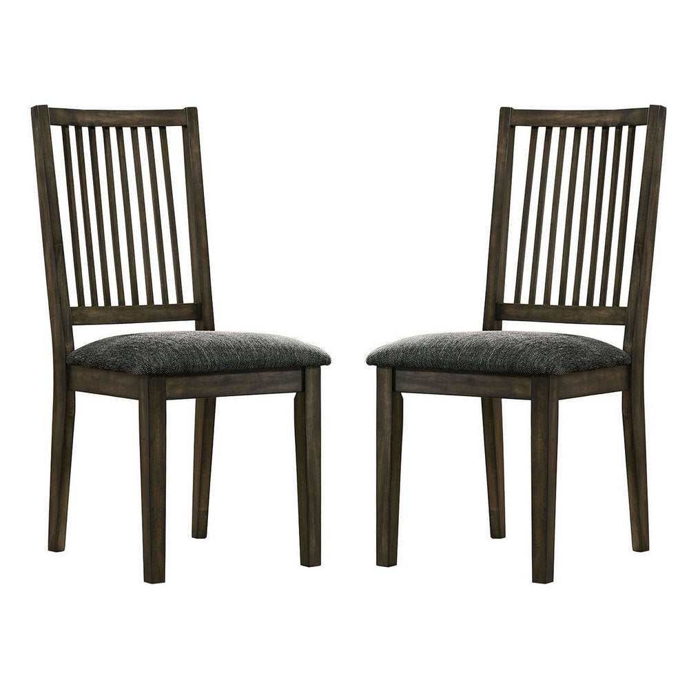 Curved Slatted Back Wooden Side Chair, Set of 2, Brown - BM230612