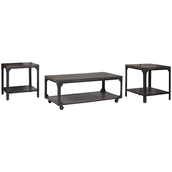 3 Piece Metal Frame Occasional Table Set with Rivets, Brown and Black - BM230896
