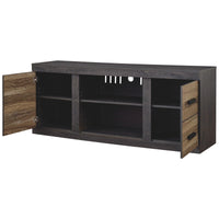 63 Inches 2 Door Wooden TV Stand with Open Shelf, Brown and Gray - BM230898