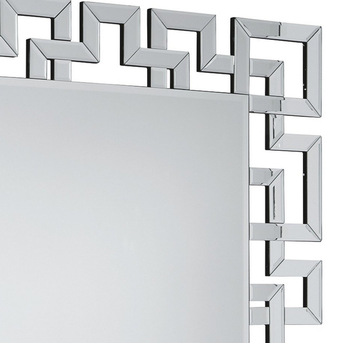 47 Inches Greek Key Design Accent Mirror, Silver - BM230905