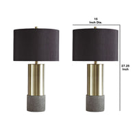 Faux Concrete and Metal Base Table Lamp, Set of 2, Brass and Gray - BM230945