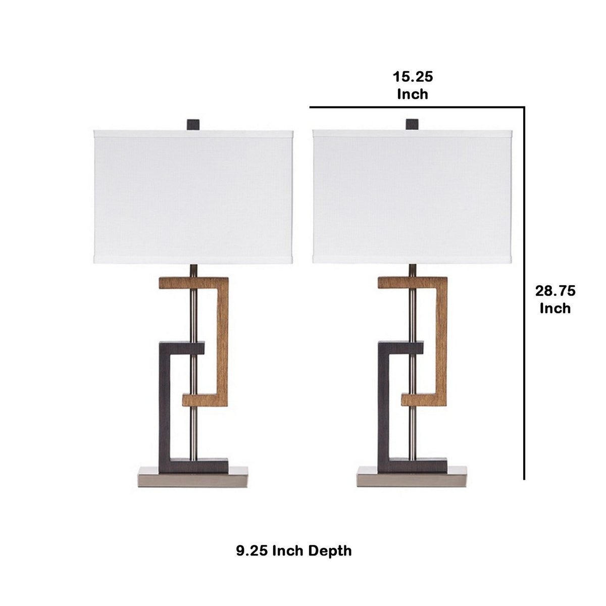 Lattice Base Hardback Table Lamp, Set of 2, Brown and Silver - BM230946