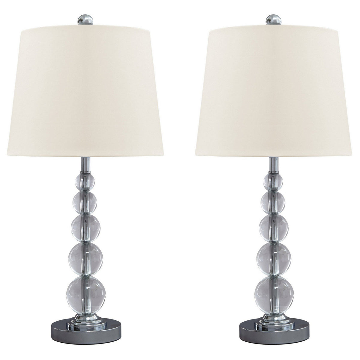 Stacked Orb Base Table Lamp with Drum Shade, Set of 2, Off White and Chrome - BM230947