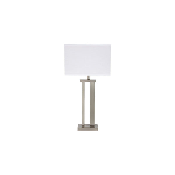 Metal Frame Table Lamp with Hardback Shade, Set of 2, White and Silver - BM230954