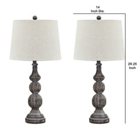 Polyresin Table Lamp with Turned Base, Set of 2, Brown and Off White - BM230958