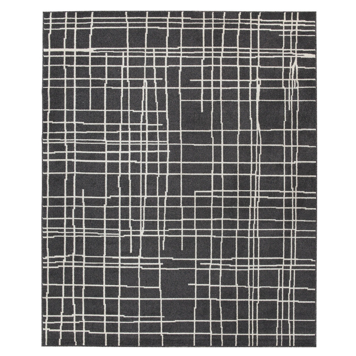 84 x 60 Inches Polypropylene Rug with Abstract Lines, White and Black - BM230960