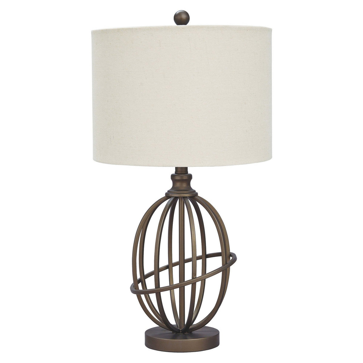 Armillary Metal Base Table Lamp with fabric Shade, White and Bronze - BM230981