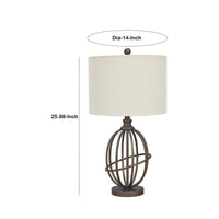 Armillary Metal Base Table Lamp with fabric Shade, White and Bronze - BM230981