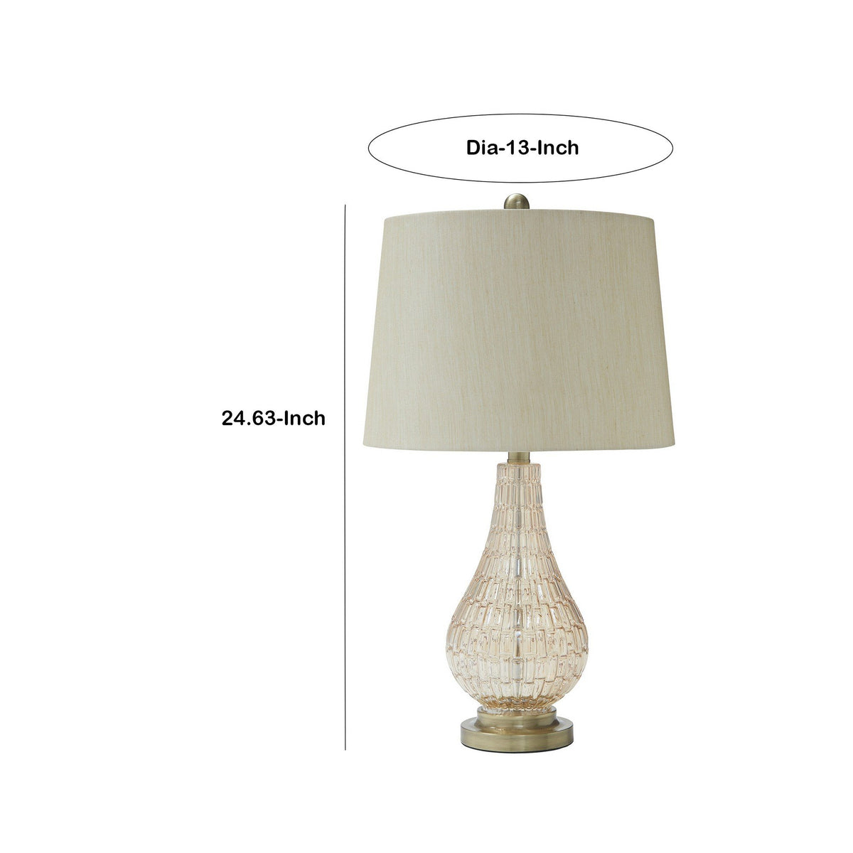 Bellied Glass Table Lamp with Fabric Drum Shade, Beige and Clear - BM230982