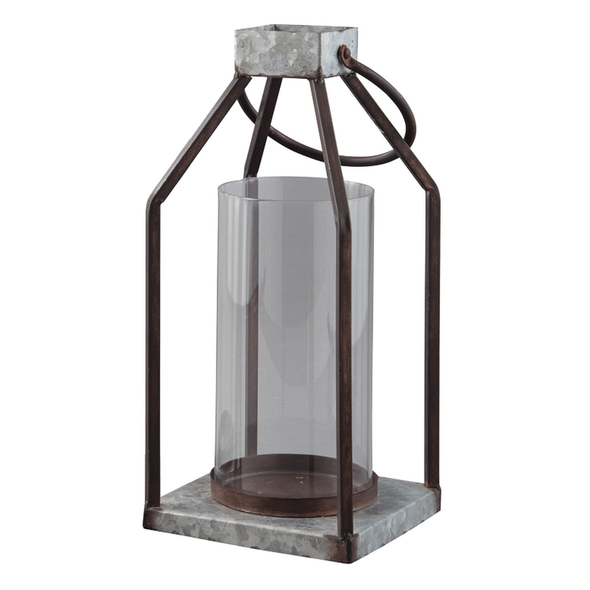 Geometric Lantern with Glass Hurricane, Set of 2, Black and Gray - BM230988