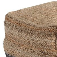 Cube Shape Jute Pouf with Braided Design, Black and Brown - BM231408