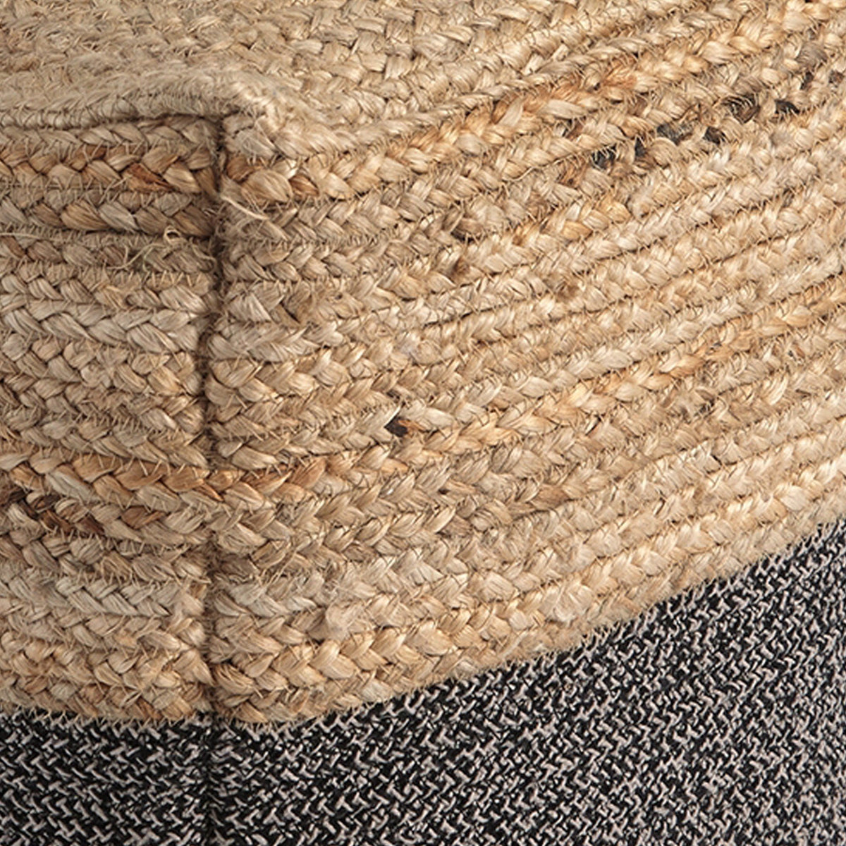 Cube Shape Jute Pouf with Braided Design, Black and Brown - BM231408